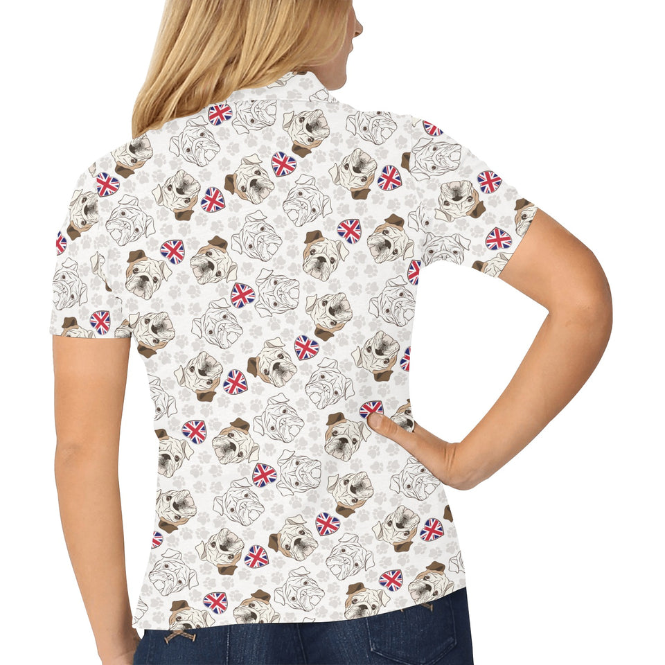 English Bulldog Pattern Print Design 01 Women's All Over Print Polo Shirt