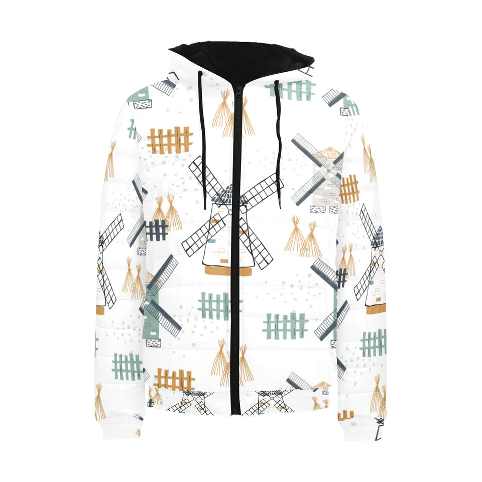 windmill pattern Men's Padded Hooded Jacket