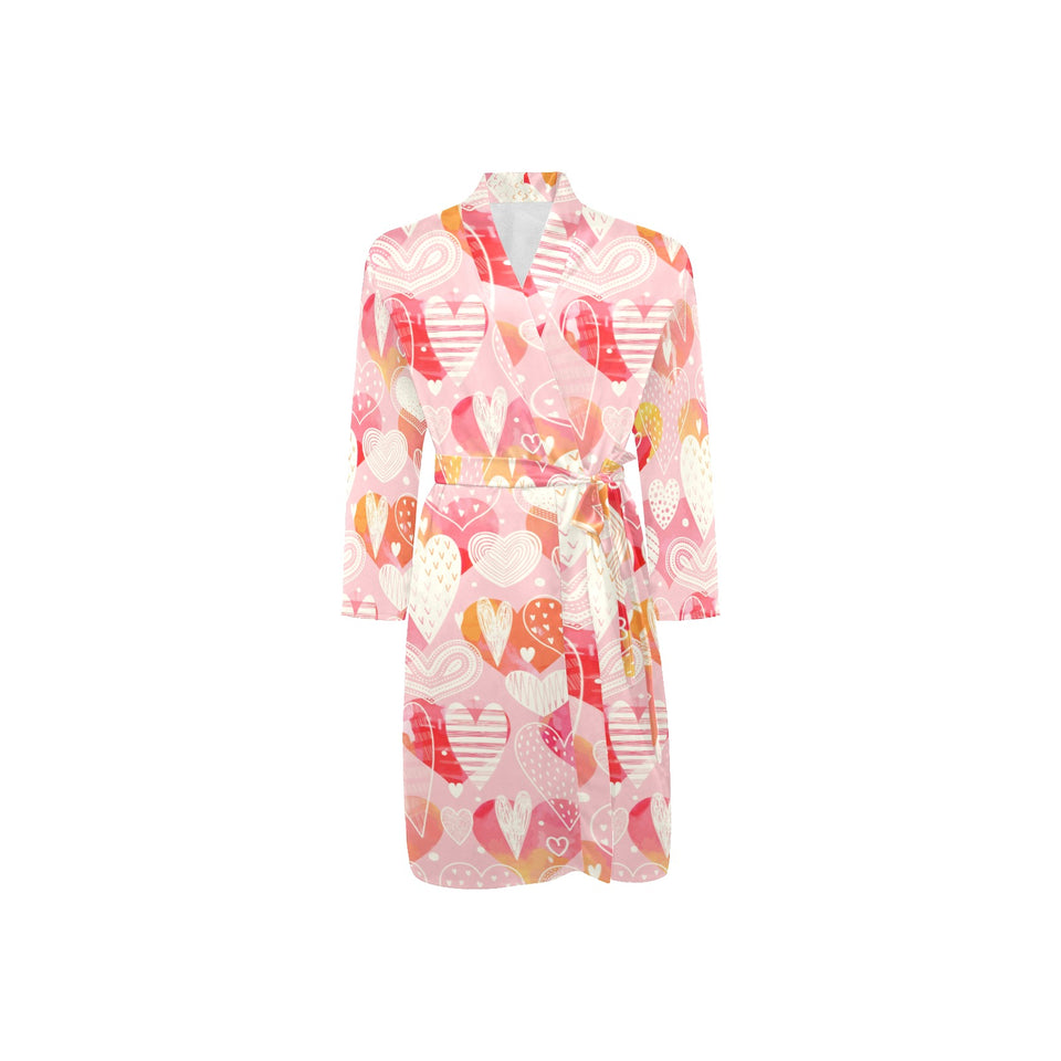 Hand drawn heart design pattern Men's Long Sleeve Belted Night Robe