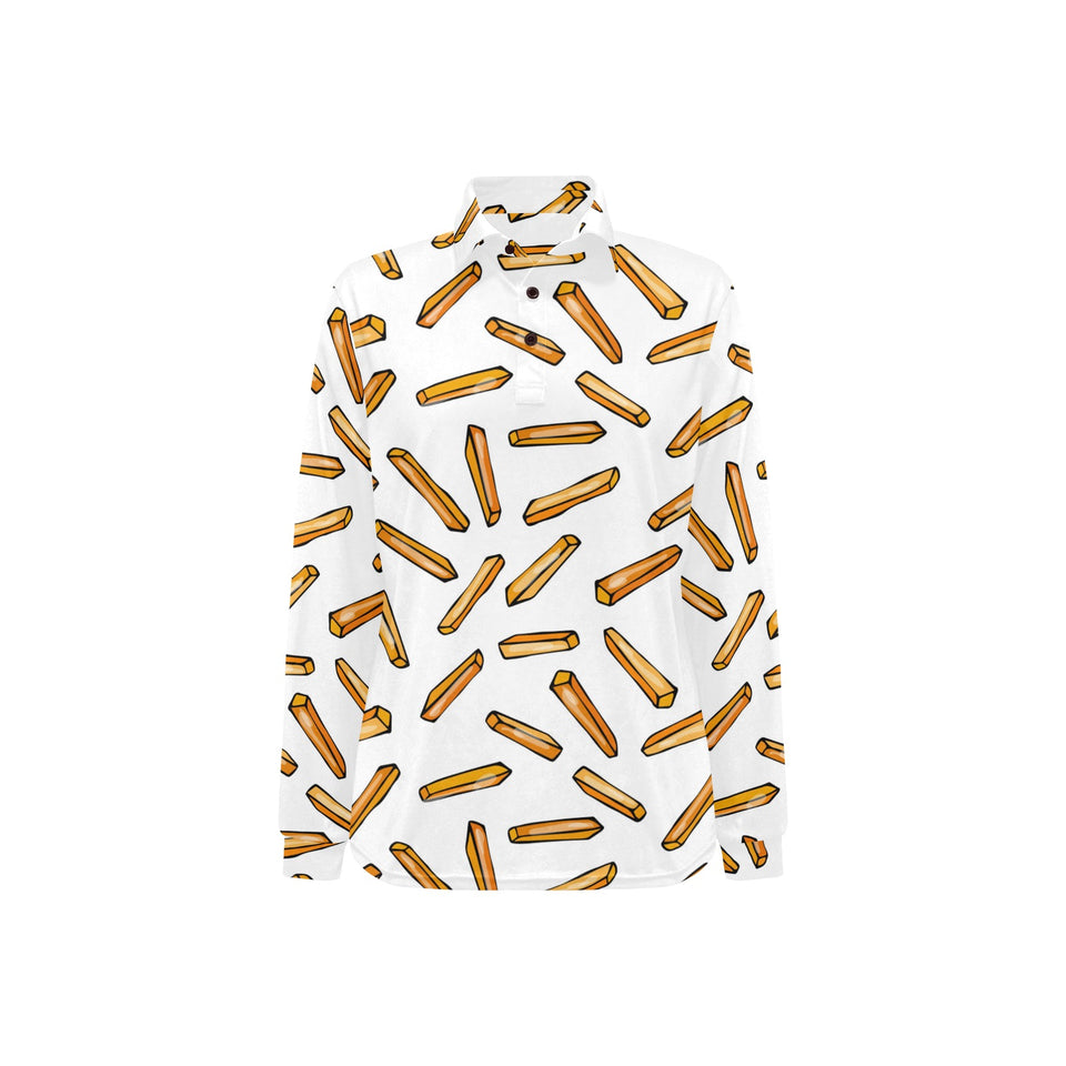 French fries potato pattern Women's Long Sleeve Polo Shirt