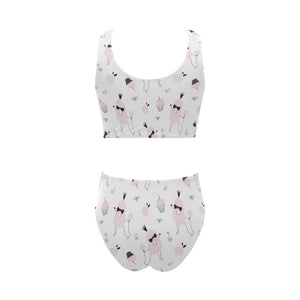 Poodle dog rose cake pattern Chest Bowknot High Waisted Bikini Swimsuit