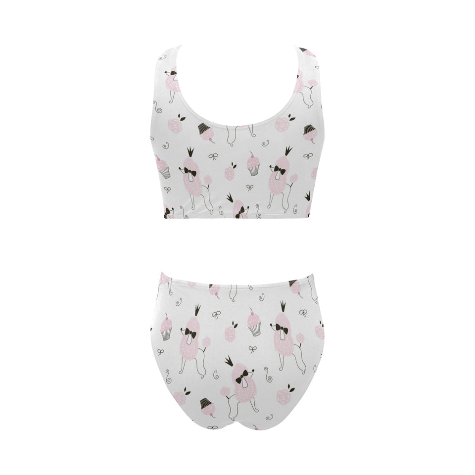 Poodle dog rose cake pattern Chest Bowknot High Waisted Bikini Swimsuit