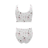 Poodle dog rose cake pattern Chest Bowknot High Waisted Bikini Swimsuit