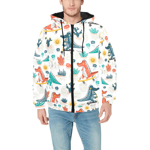 Cute Crocodile Pattern Men's Padded Hooded Jacket