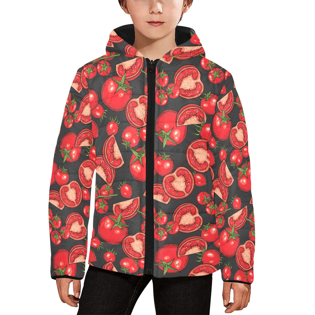 Tomato black background Kids' Boys' Girls' Padded Hooded Jacket