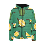 Durian pattern green background Men's Padded Hooded Jacket