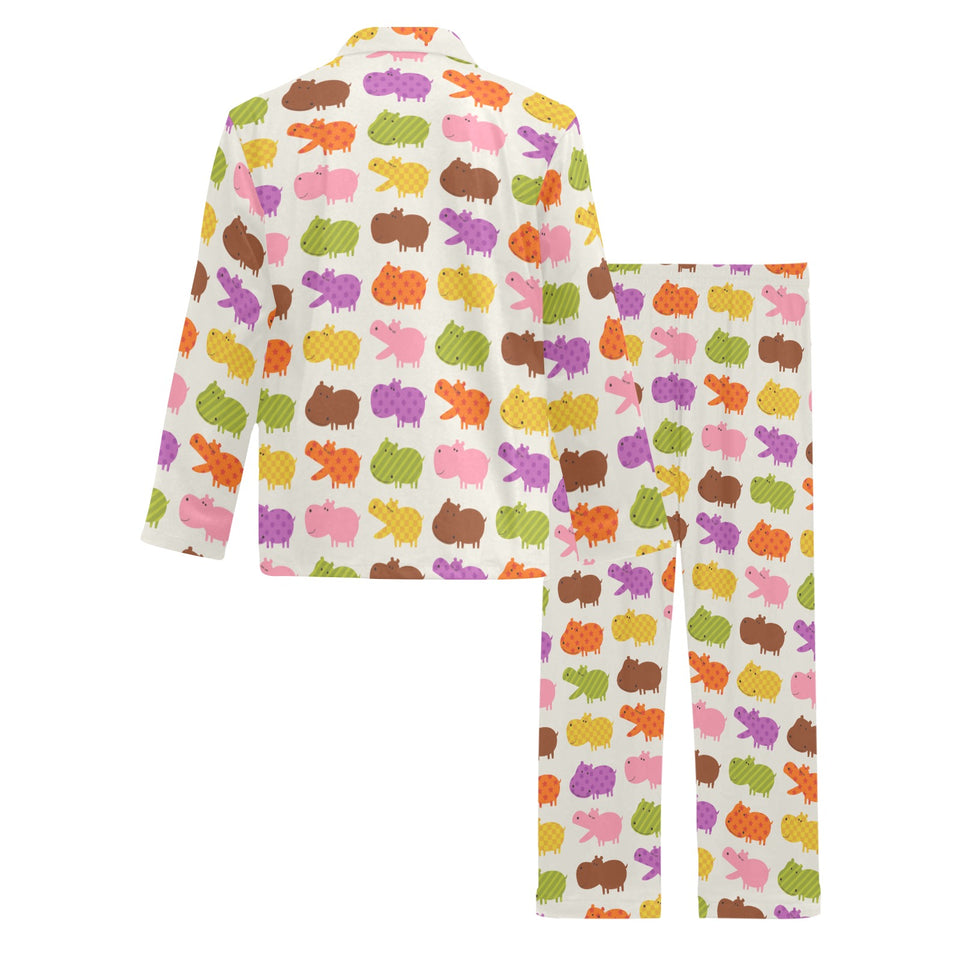 Hippopotamus Pattern Print Design 01 Men's Long Pajama Set