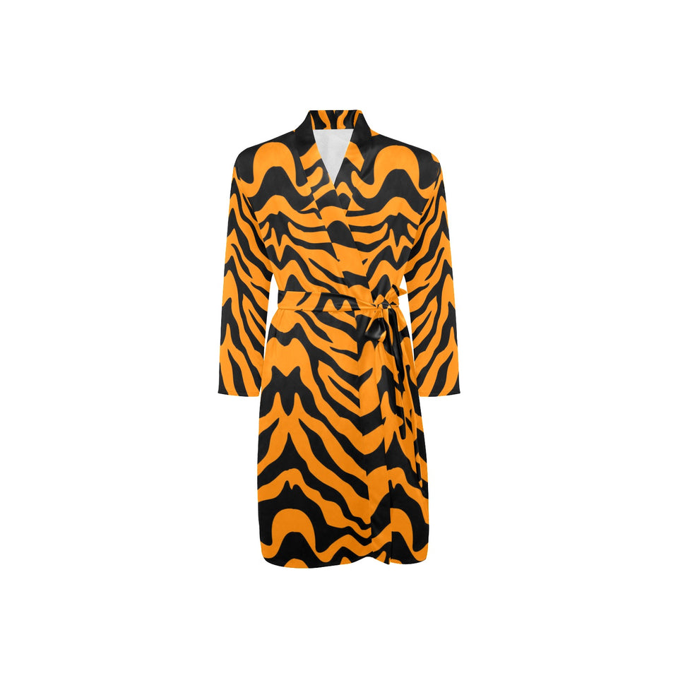 Bengal tigers skin print pattern Men's Long Sleeve Belted Night Robe
