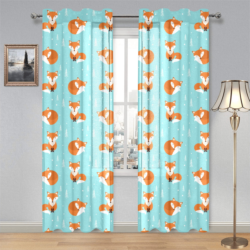 Fox pattern blue b ackground Gauze Curtain