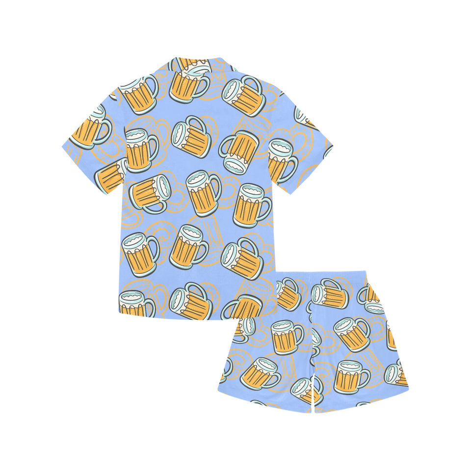 Beer pattern Kids' Boys' Girls' V-Neck Short Pajama Set