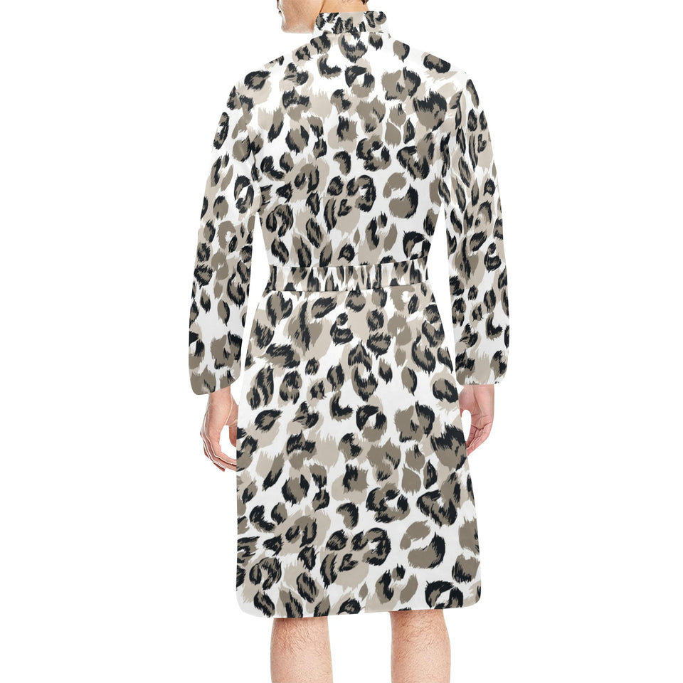 Leopard skin print pattern Men's Long Sleeve Belted Night Robe