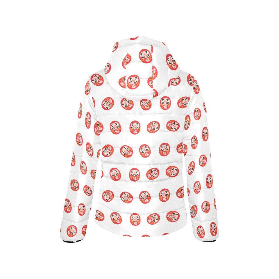 Daruma japanese wooden doll pattern Women's Padded Hooded Jacket