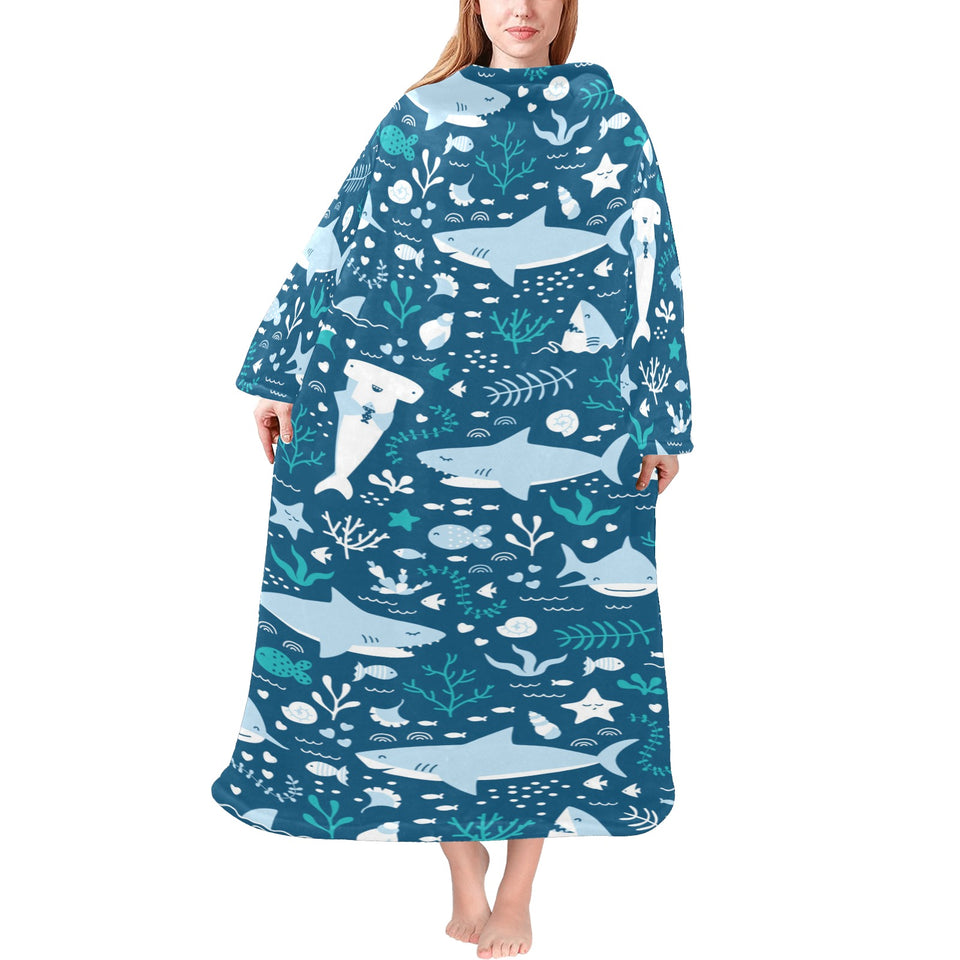 Cute shark pattern Blanket Robe with Sleeves