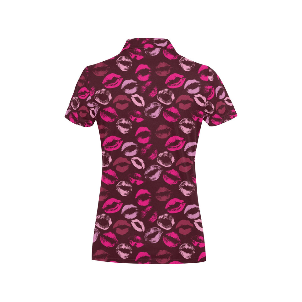 Lips Pattern Print Design 03 Women's All Over Print Polo Shirt