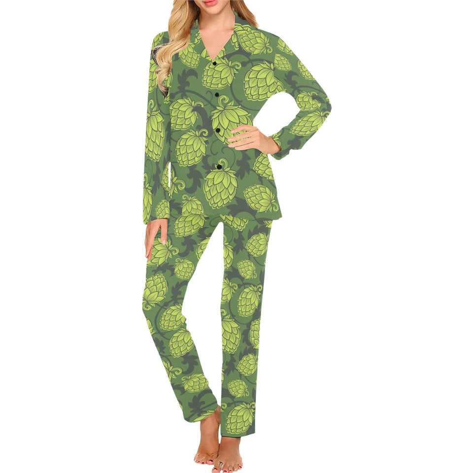 Hop pattern Hop cone background Women's Long Pajama Set