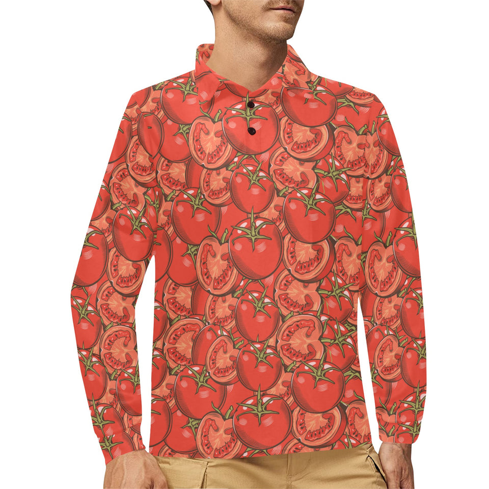 Red Tomato Pattern Men's Long Sleeve Polo Shirt