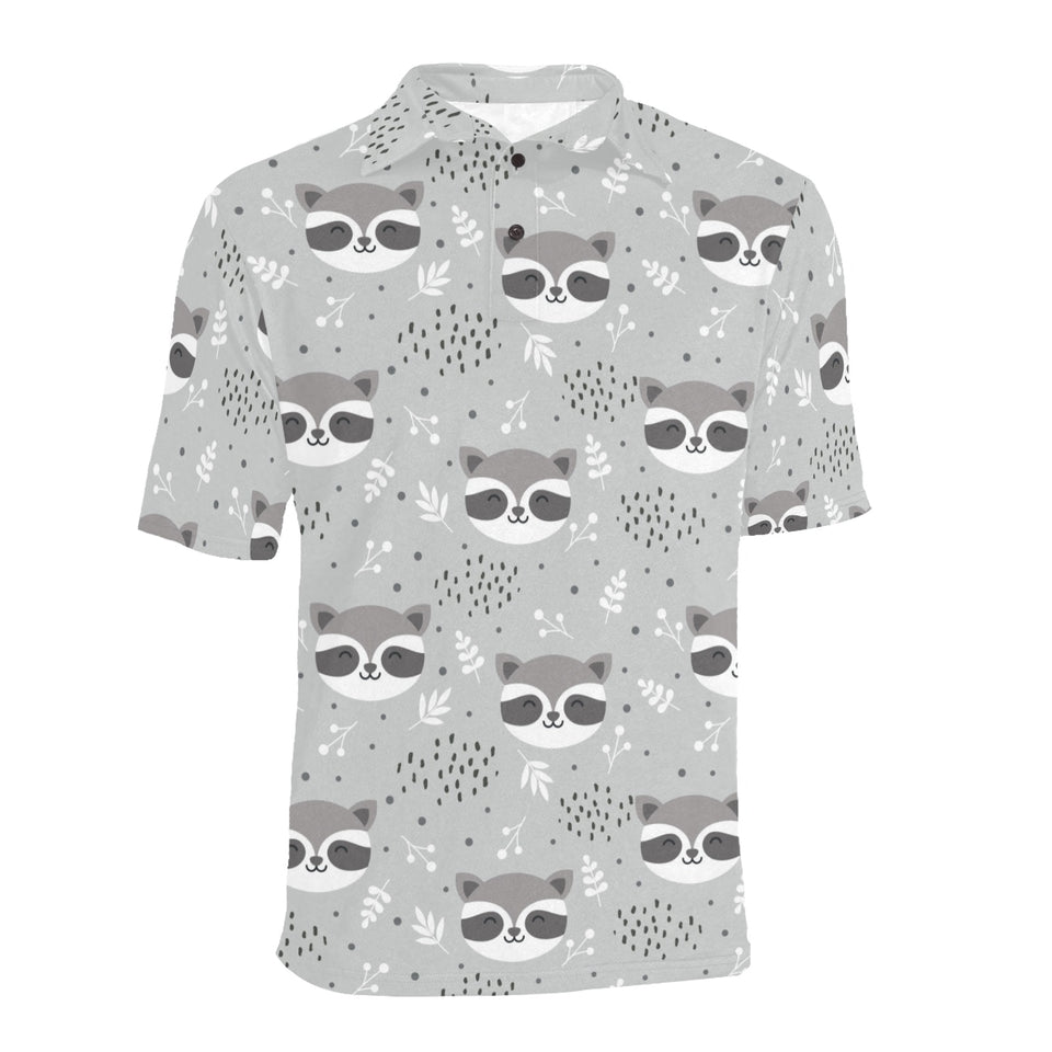 Cute raccoons leaves dot Men's All Over Print Polo Shirt