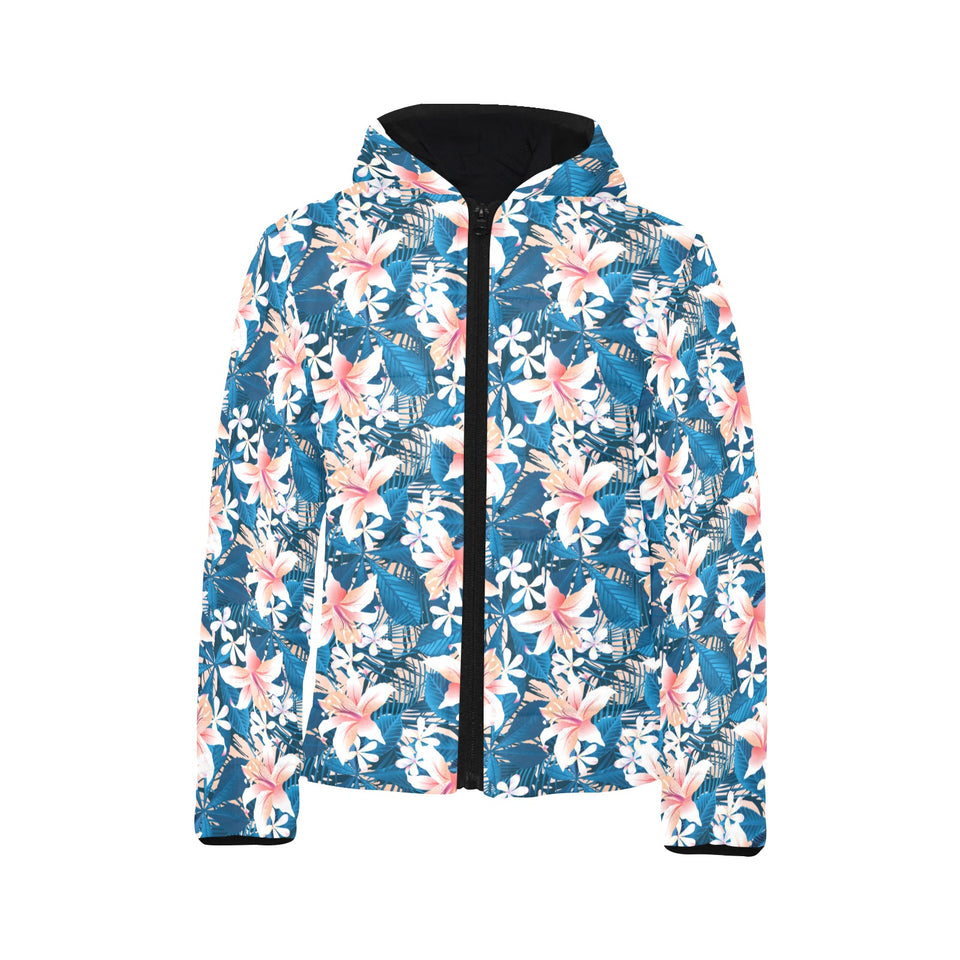 Hibiscus Pattern Print Design 02 Kids' Boys' Girls' Padded Hooded Jacket