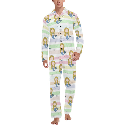 Cute hand drawn mermaid Men's Long Pajama Set