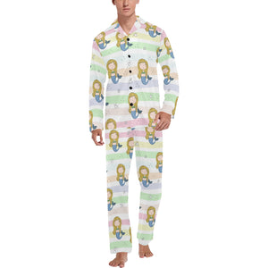 Cute hand drawn mermaid Men's Long Pajama Set