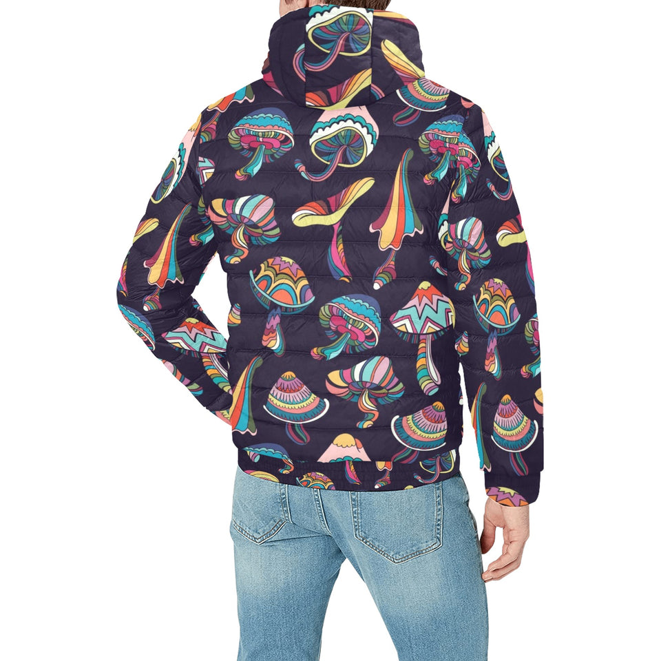 Colorful mushroom pattern Men's Padded Hooded Jacket