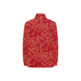 Gold dragons red background Women's Long Sleeve Polo Shirt