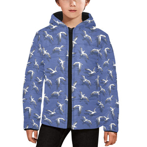 Seagull Pattern Print Design 03 Kids' Boys' Girls' Padded Hooded Jacket