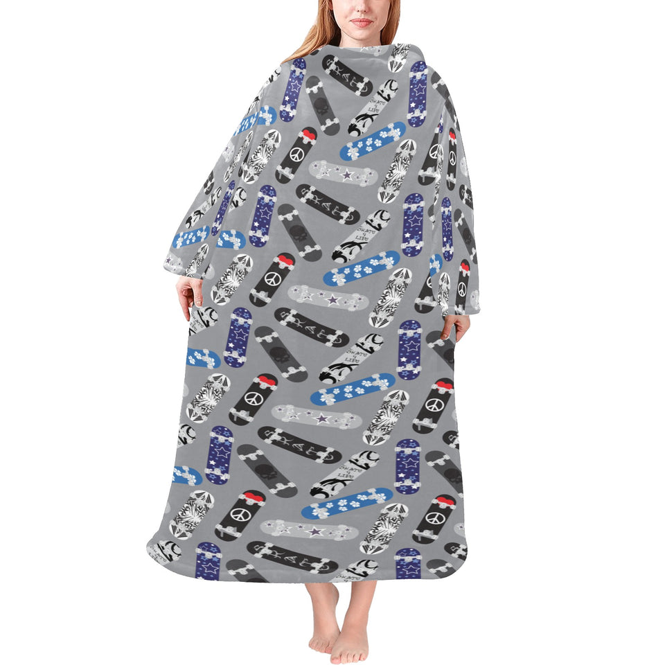 Skate Board Pattern Print Design 03 Blanket Robe with Sleeves