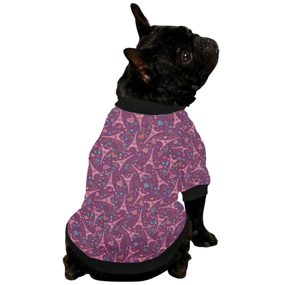 Eiffel Tower Heart Pattern Print Design 04 All Over Print Pet Dog Round Neck Fuzzy Shirt