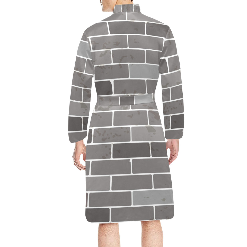 Brick Printed Pattern Print Design 05 Men's Long Sleeve Belted Night Robe