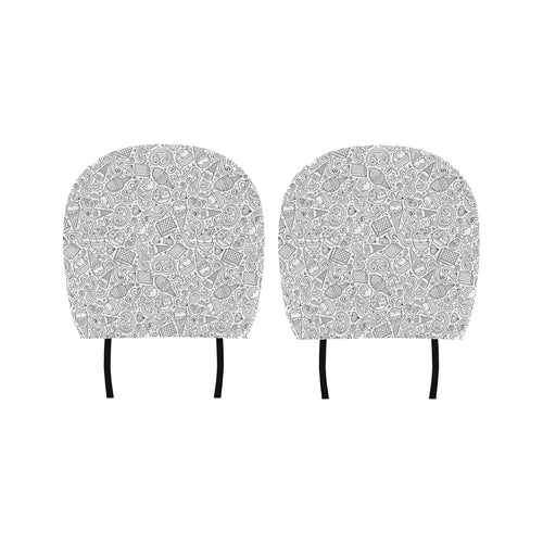 Cartoon hand drawn ice cream black white Car Headrest Cover