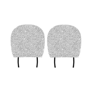 Cartoon hand drawn ice cream black white Car Headrest Cover