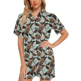 Coconut Pattern Print Design 03 Women's V-Neck Short Pajama Set