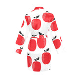 red apples white background Women's Long Sleeve Belted Night Robe
