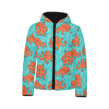 Octopus turquoise background Kids' Boys' Girls' Padded Hooded Jacket
