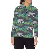 white bengal tigers tropical plant Women's Long Sleeve Polo Shirt