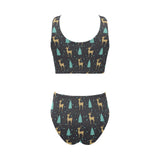 Deers star tree pattern Chest Bowknot High Waisted Bikini Swimsuit