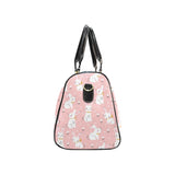 Cute white rabbit flower pink background Travel Bag