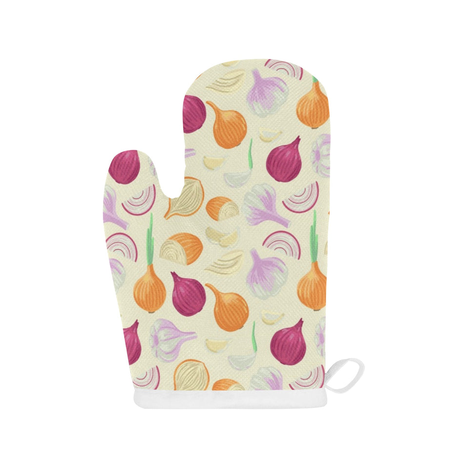 Onion garlic white red pattern Heat Resistant Oven Mitts