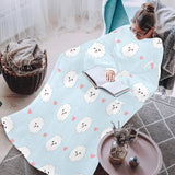 White cute pomeranian pattern Blanket Robe with Sleeves