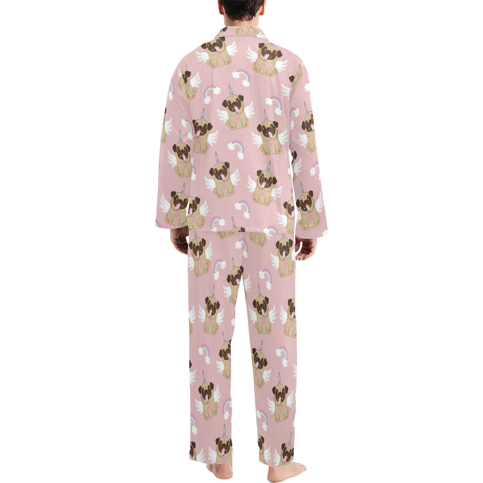 Cute unicorn pug pattern Men's Long Pajama Set