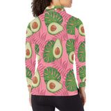 Avocado slices leaves pink back ground Women's Long Sleeve Polo Shirt