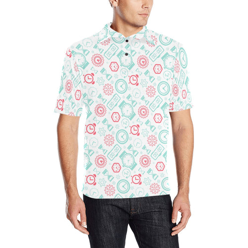 Clock time pattern blackground Men's All Over Print Polo Shirt
