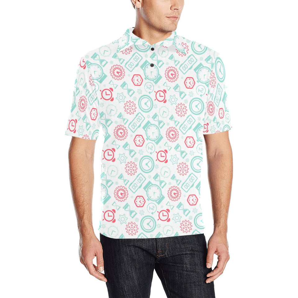Clock time pattern blackground Men's All Over Print Polo Shirt