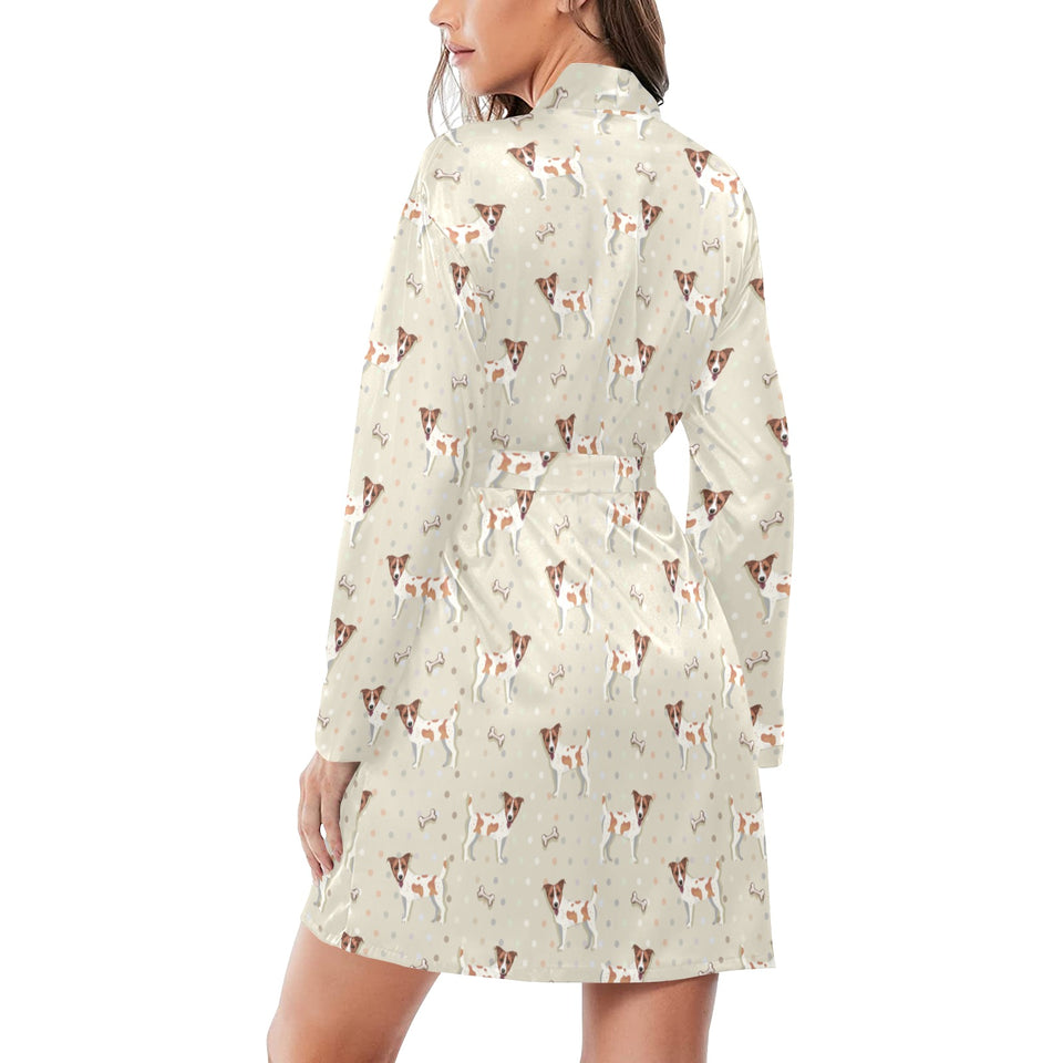 Jack Russel Pattern Print Design 02 Women's Long Sleeve Belted Night Robe