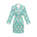 Pig Pattern Print Design 01 Women's Long Sleeve Belted Night Robe