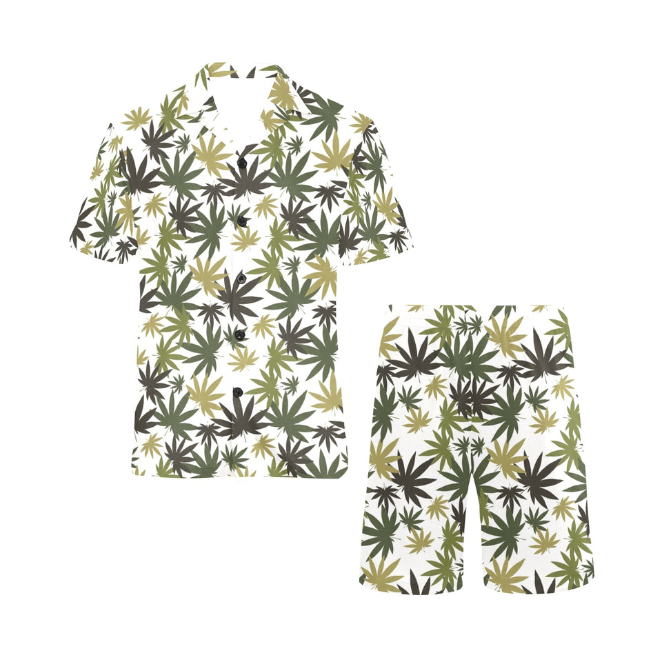 Canabis Marijuana Weed Pattern Print Design 05 Men's V-Neck Short Pajama Set