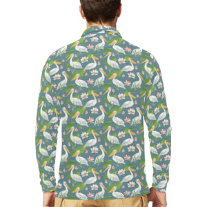Pelican Pattern Print Design 04 Men's Long Sleeve Polo Shirt