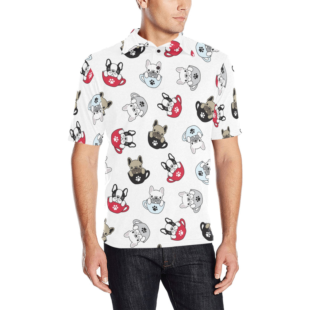 French bulldog cup paw pattern Men's All Over Print Polo Shirt