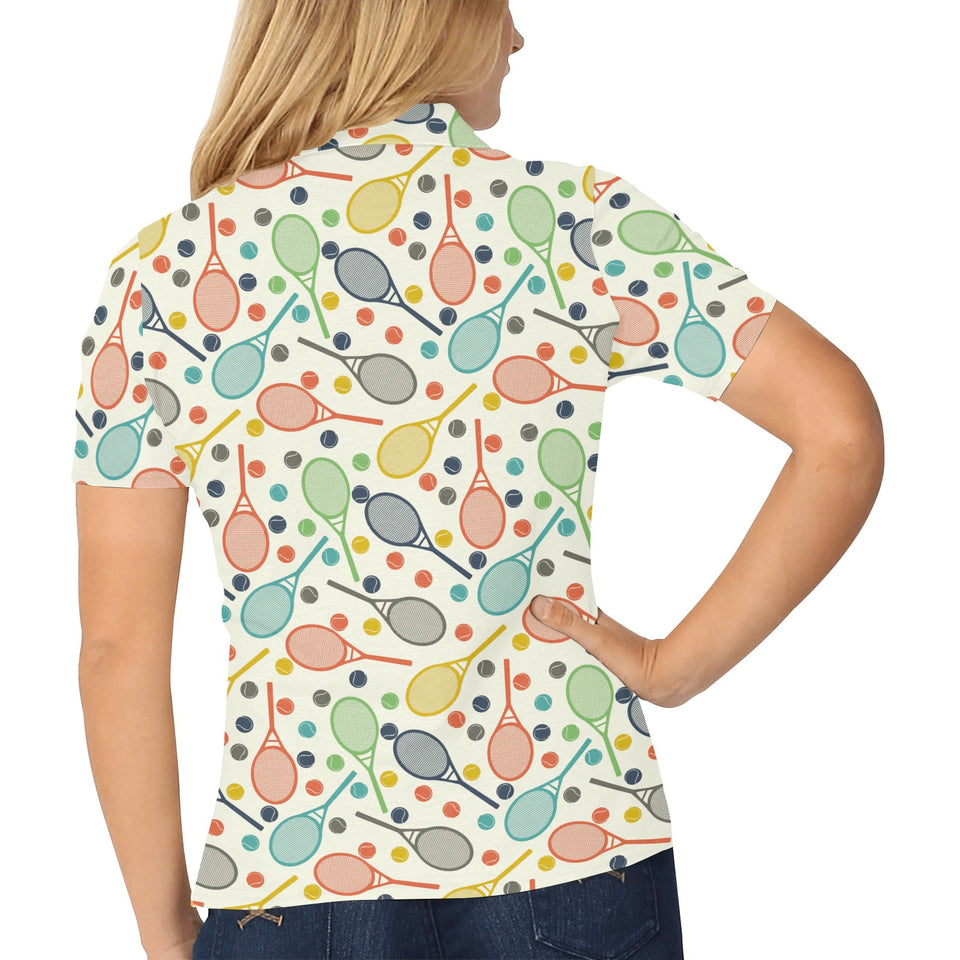 Tennis Pattern Print Design 03 Women's All Over Print Polo Shirt